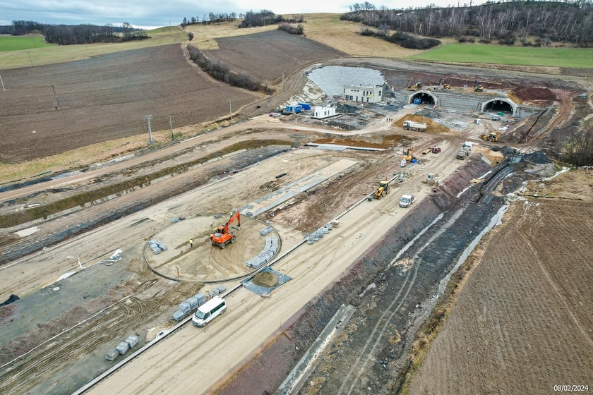 Budowana trasa S3 Bolków - Kamienna Góra na Dolnym Śląsku, luty 2024