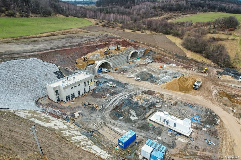 Budowana trasa S3 Bolków - Kamienna Góra na Dolnym Śląsku, luty 2024