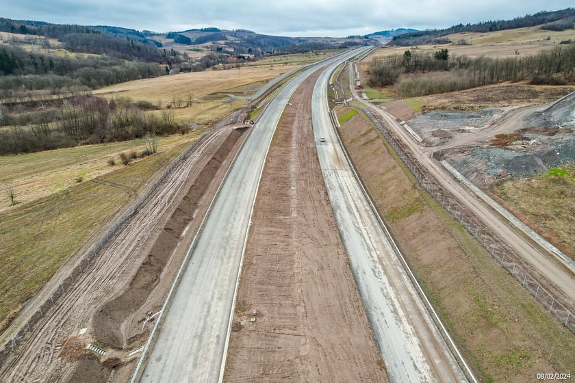 Budowana trasa S3 Bolków - Kamienna Góra na Dolnym Śląsku, luty 2024