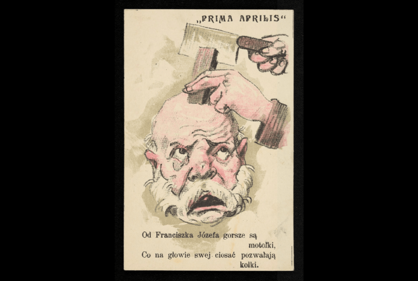 Poczt&oacute;wka primaaprilisowa - karykatura polityczna z lat 1914-1918