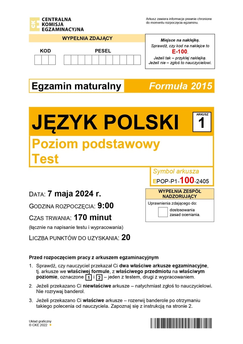 Formuła 2015, matura z języka polskiego