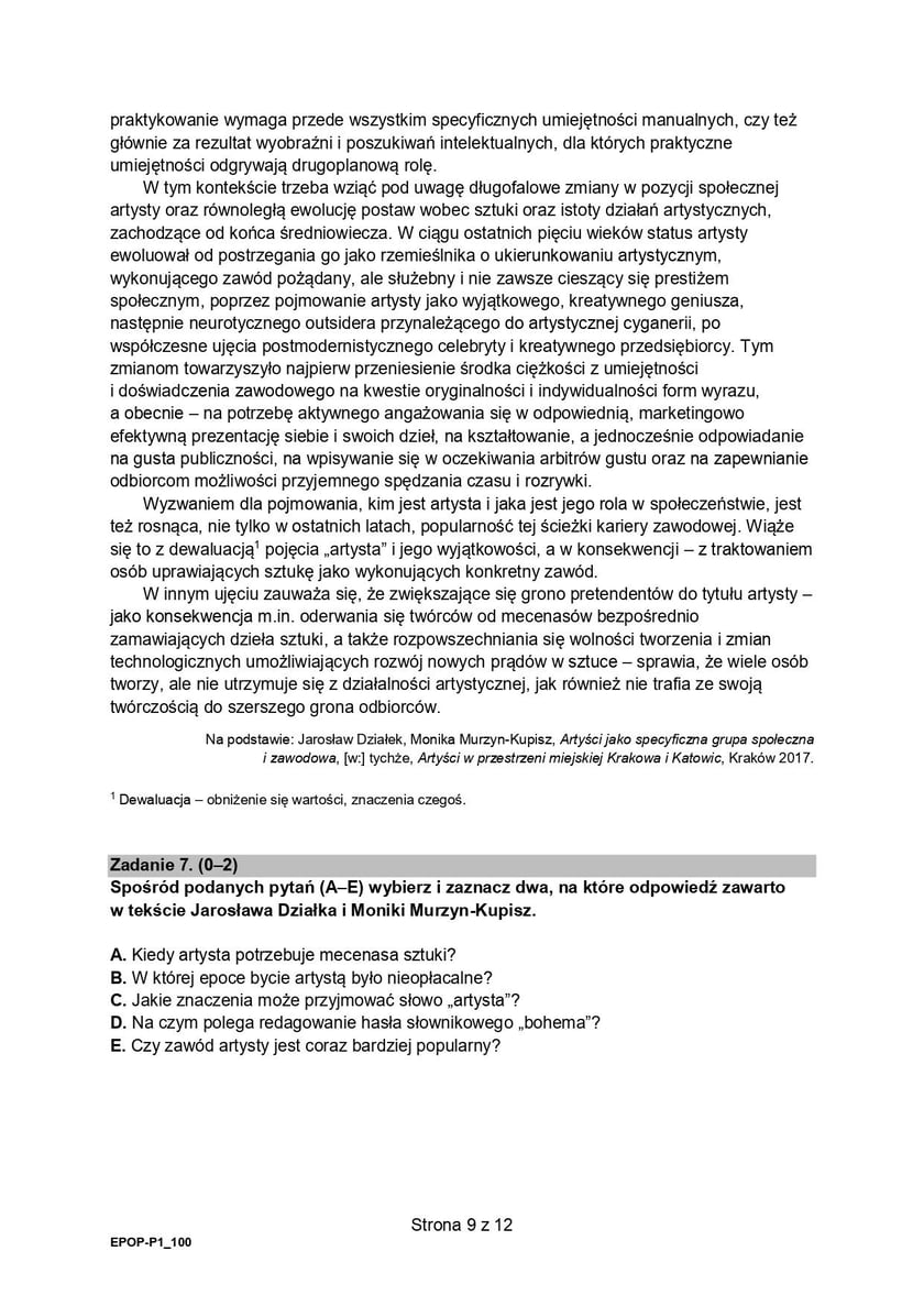 Formuła 2015, matura z języka polskiego