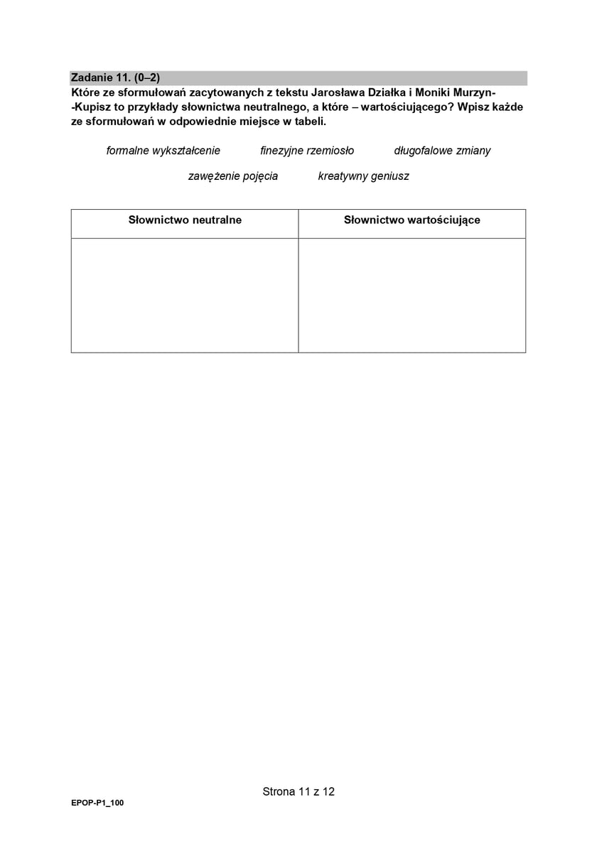 Formuła 2015, matura z języka polskiego