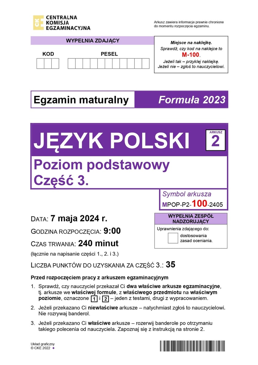 Formuła 2023, matura z języka polskiego