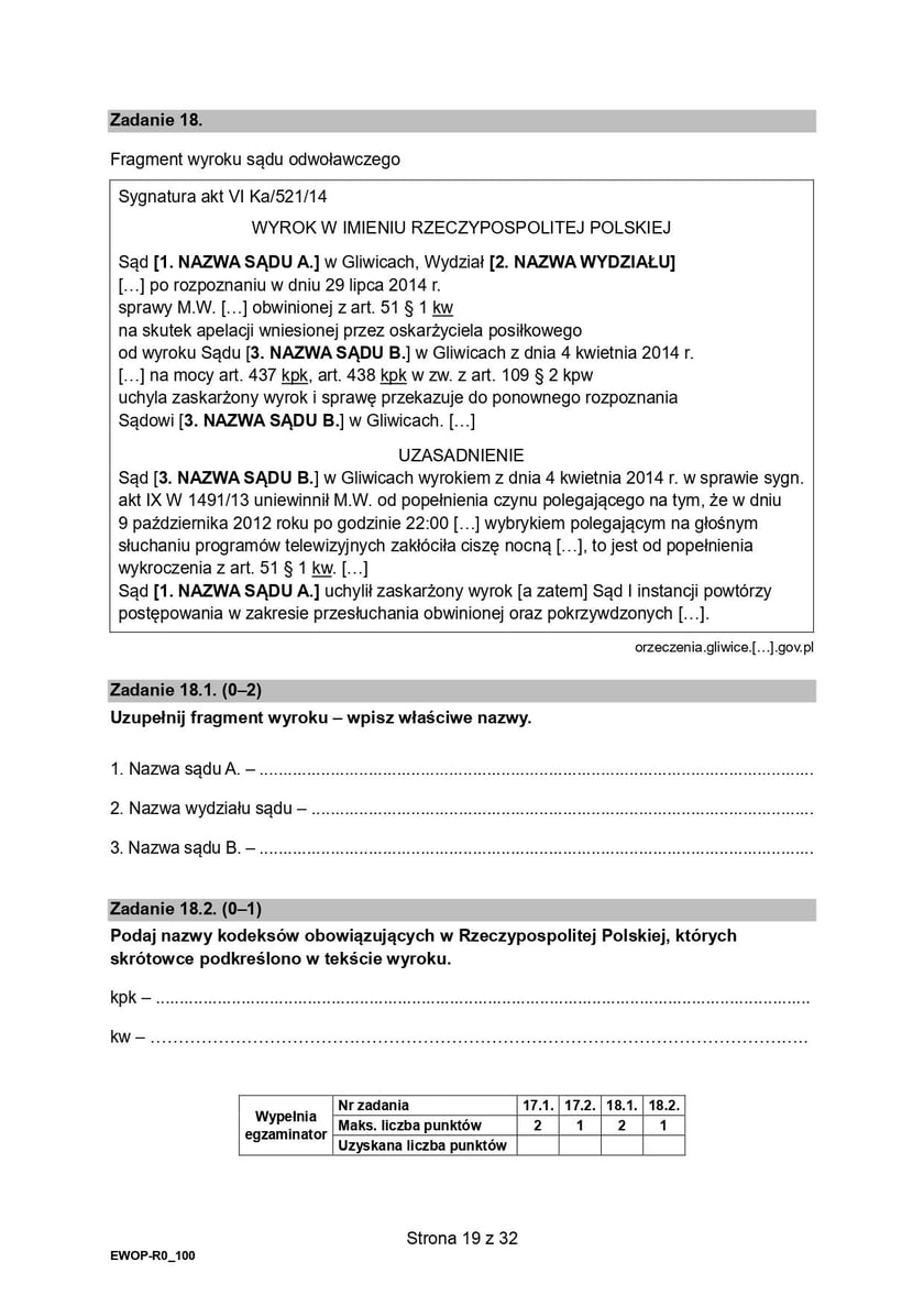 Formuła 2015, matura WOS (poziom rozszerzony)