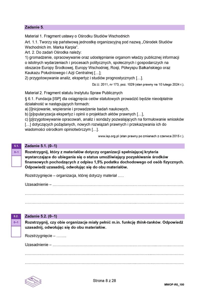Formuła 2023, matura WOS (poziom rozszerzony)