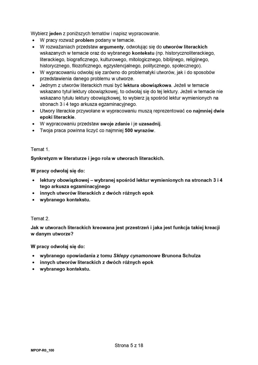 Arkusz CKE: Matura rozszerzona z języka polskiego - 20 maja