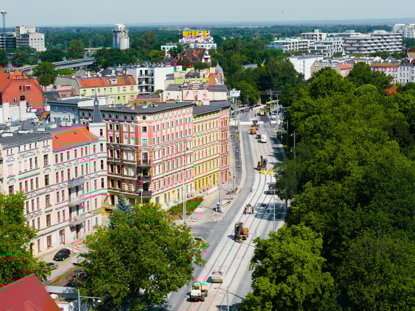 Przebudowa Pomorskiej na kadrach z drona, 28 maja 2024