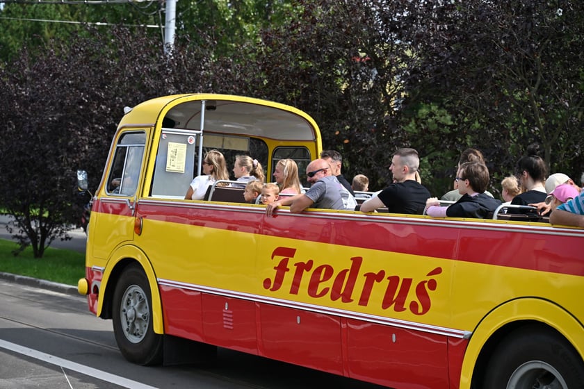Fredruś, Jelcz-og&oacute;rek w wersji kabriolet, to jeden z symboli Wrocławia. Zdjęcie pochodzi z parady zabytkowych pojazd&oacute;w zorganizowanej z okazji otwarcia trasy na Nowy Dw&oacute;r (wrzesień 2023 rok)