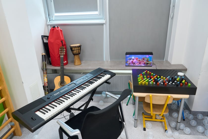 Sala integracji sensorycznej w przedszkolu integracyjnym nr 35 &bdquo;Tęczowy Domek&rdquo; przy ul. gen. K. Pułaskiego prezentowana podczas konferencji zorganizowanej 23 sierpnia z okazji uruchomienia we Wrocławiu 35 nowych sal