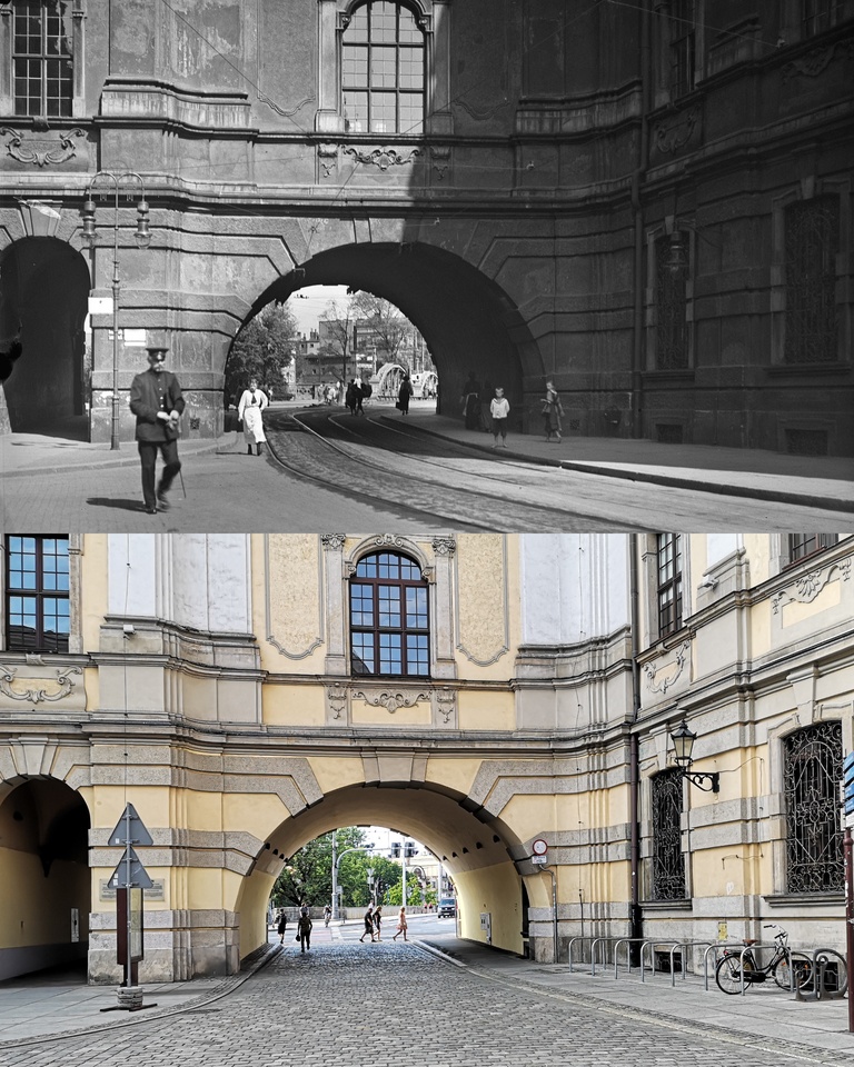 Współczesne i przedwojenne zdjęcia Wrocławia, pl. Uniwersytecki