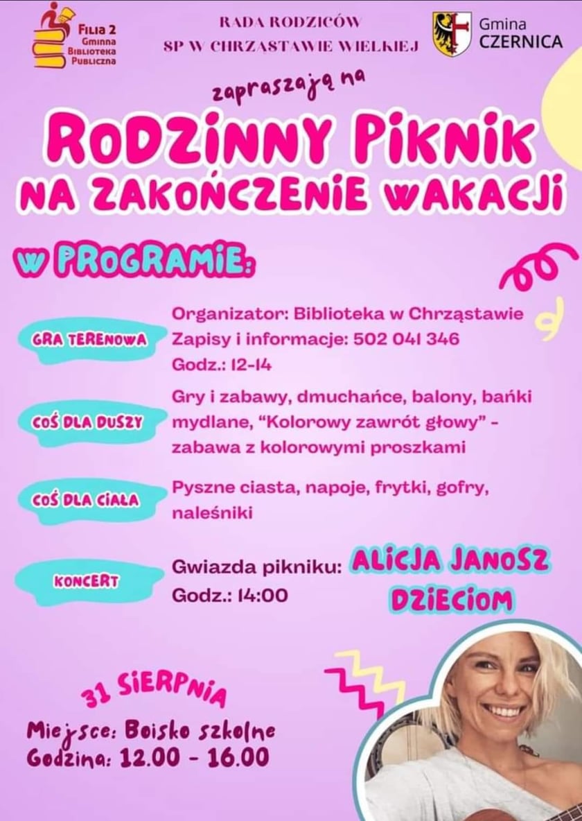 Piknik w Chrząstawie. 31 sierpnia wystapi Alicja Janosz