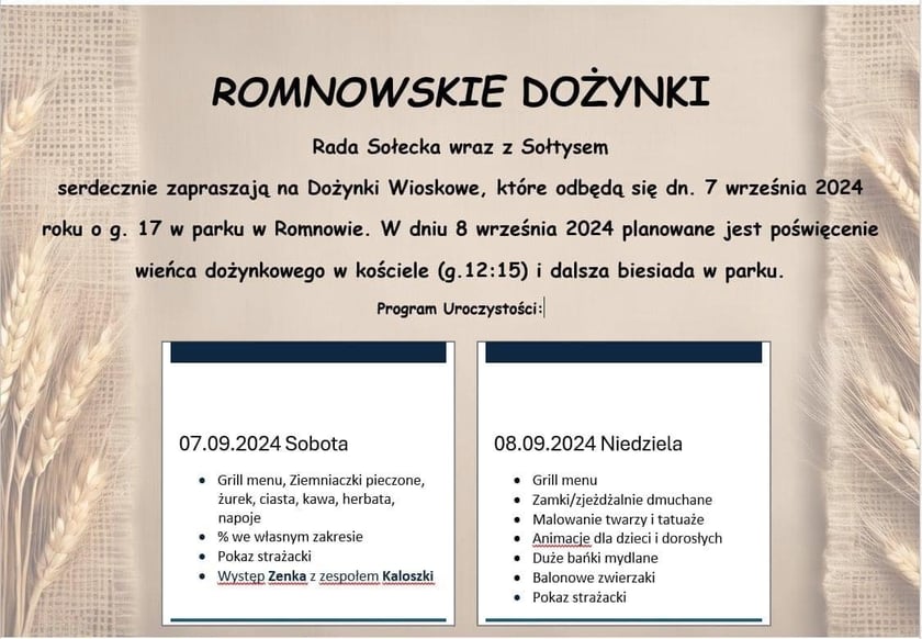 Dożynki w Romnowie. 7-8 września&nbsp;
