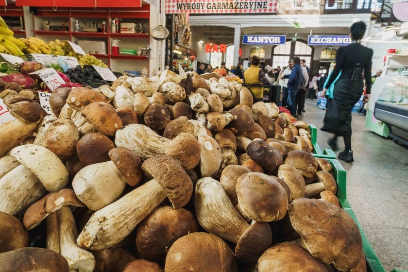 Stoiska z grzybami w Hali Targowej we Wrocławiu
