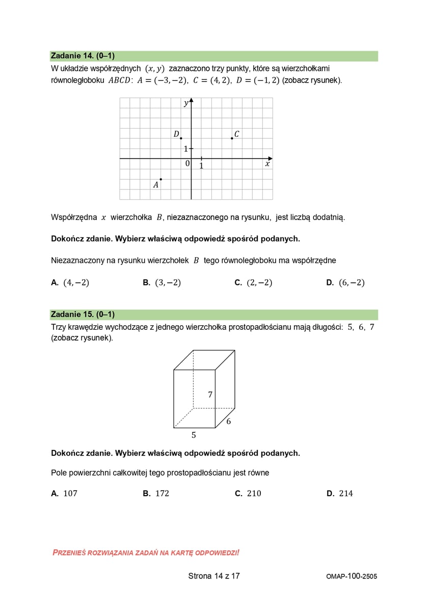 Egzamin ósmoklasisty 2025 z CKE - matematyka - arkusz 14 maja