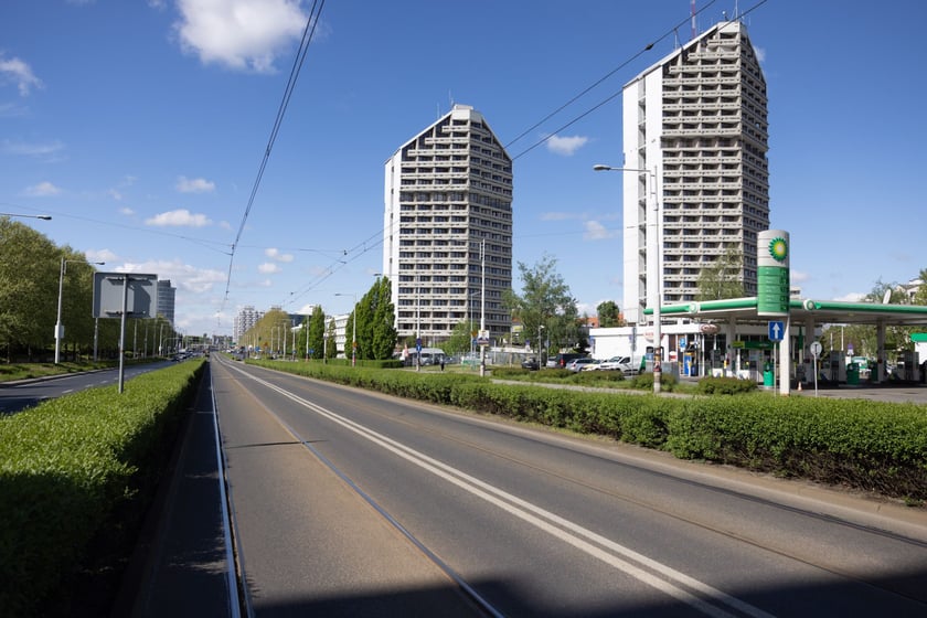 Kredka i Oł&oacute;wek, widok w stronę pl. Grunwaldzkiego