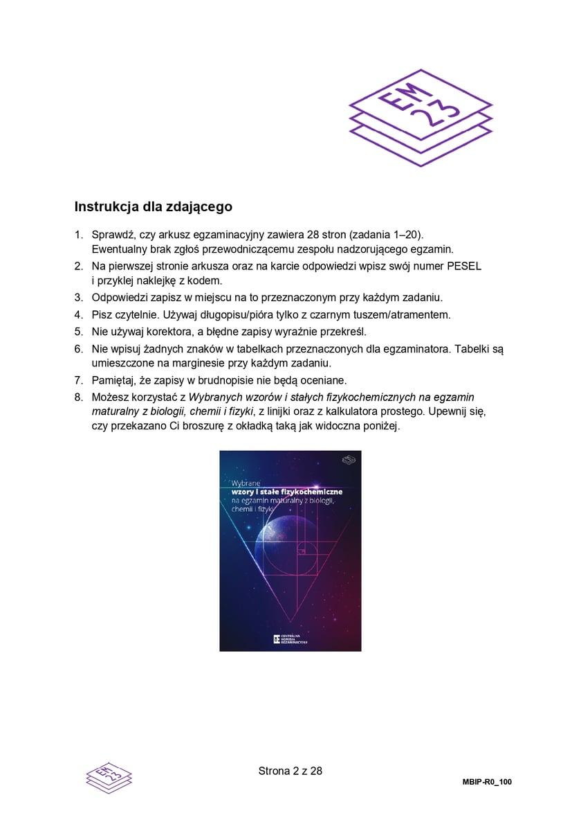 Matura próbna z biologii, poziom rozszerzony, arkusz z pytaniami