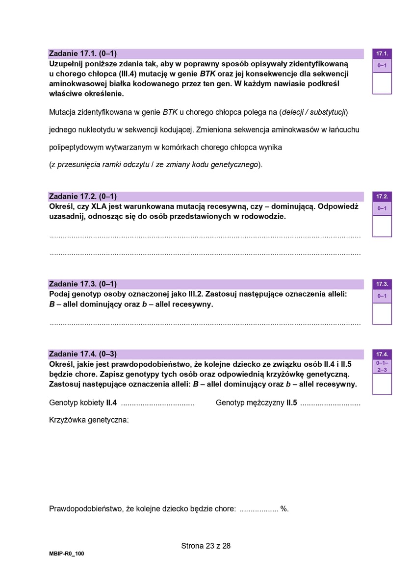 Matura próbna z biologii, poziom rozszerzony, arkusz z pytaniami