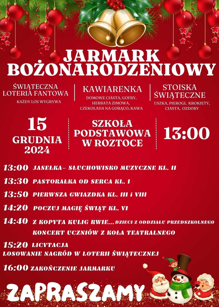 Kiermasz w Roztokach, 15 grudnia, godz. 13-16