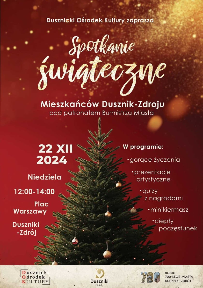 Program spotkania wigilijnego w Dusznikach, 22 grudnia