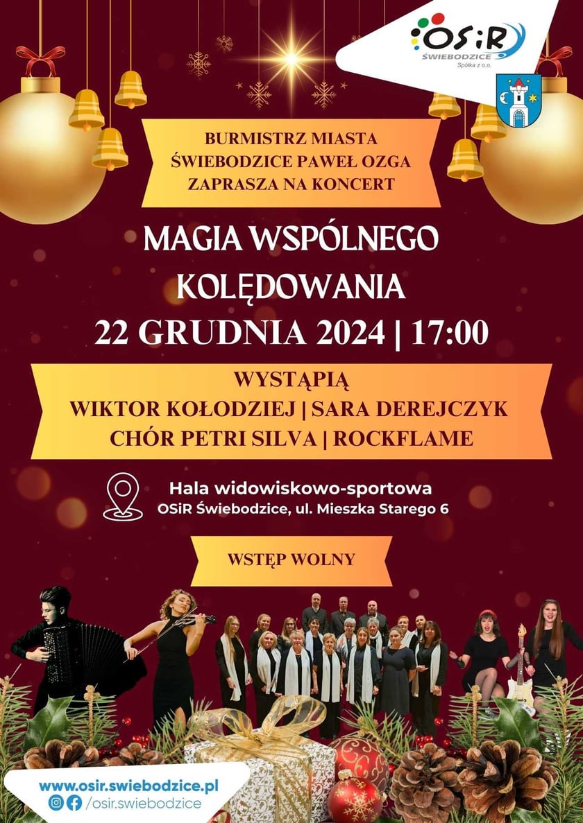 Program koncertu w Świebodzicach, 22 grudnia