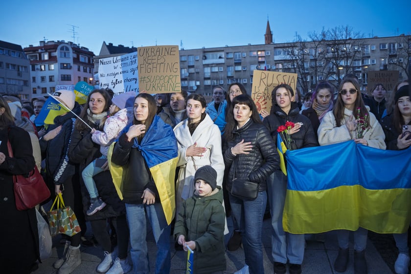 Wiec w trzecią rocznicę rosyjskiej napaści na Ukrainę. Plac Nowy Targ, 24 luty 2025