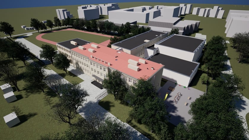 Wizualizacja rozbudowy niepublicznej szkoły przy ul. Pautscha 9 na Biskupinie