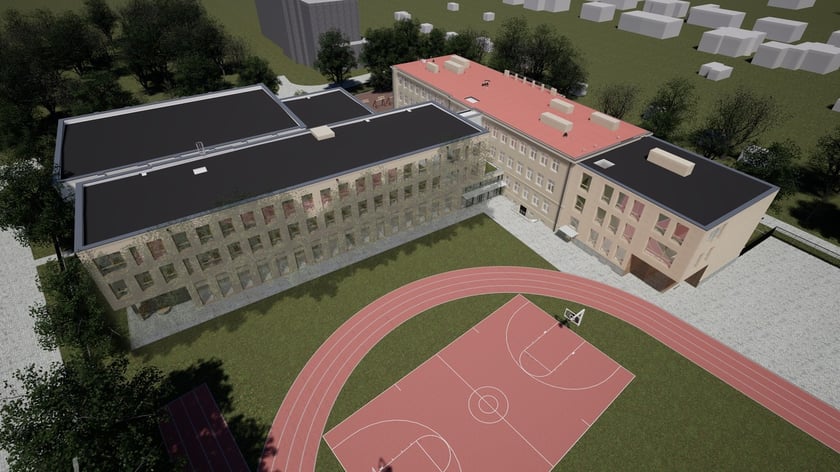 Wizualizacja rozbudowy niepublicznej szkoły przy ul. Pautscha 9 na Biskupinie