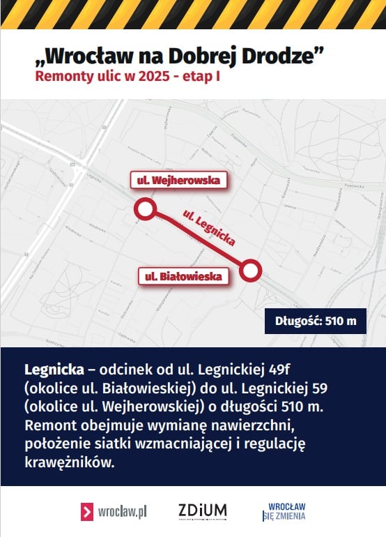 Mapa z zaznaczonym fragmentem ulicy do remontu