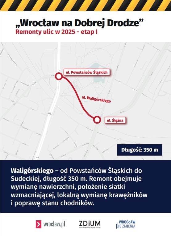 Mapa z zaznaczonym fragmentem ulicy do remontu