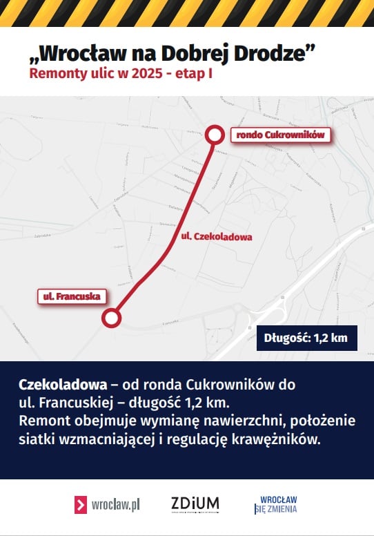 Mapa z zaznaczonym fragmentem ulicy do remontu