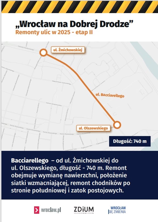 Mapa z zaznaczonym fragmentem ulicy do remontu
