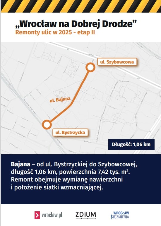 Mapa z zaznaczonym fragmentem ulicy do remontu