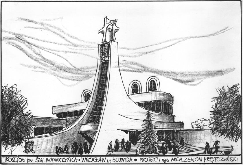 Kości&oacute;ł św. Wawrzyńca - rysunek z 1981 roku