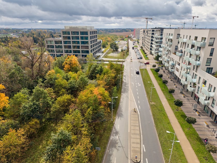 Aleja Architektów. Po lewej stronie drogi biec będzie torowisko
