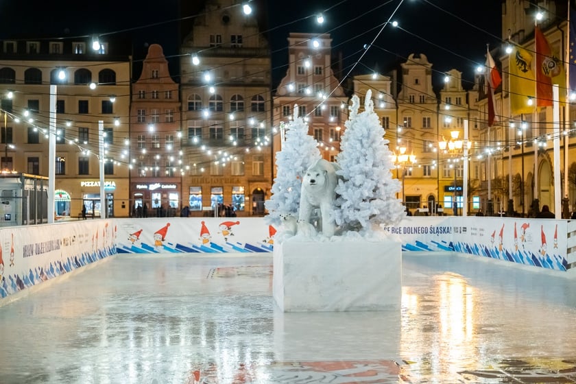 Lodowisko w Rynku we Wrocławiu nocą