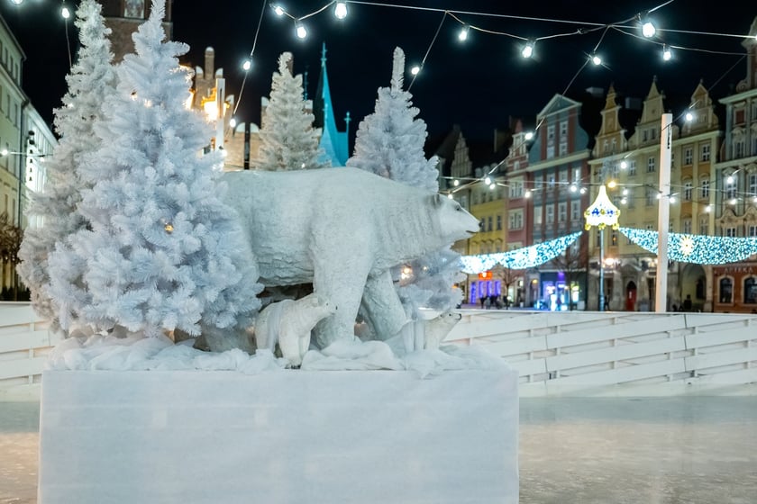Lodowisko w Rynku we Wrocławiu nocą