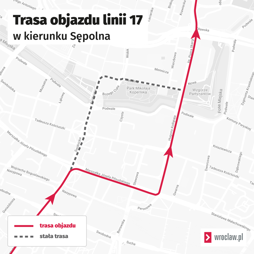 Trasa objazdu tramwaju linii 17.