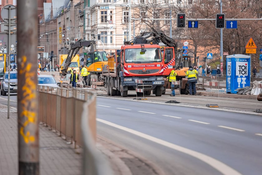 Remont torowiska na ul. Kołłątaja we Wrocławiu, 01.02.2025