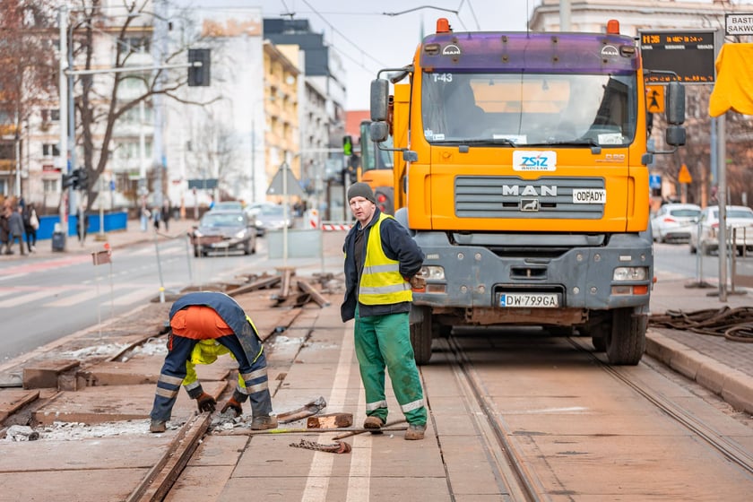 Remont torowiska na ul. Kołłątaja we Wrocławiu, 01.02.2025