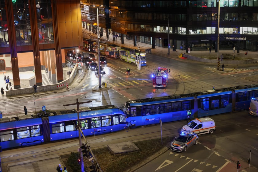 Zderzenie dwóch tramwajów na placu Dominikańskim we Wrocławiu