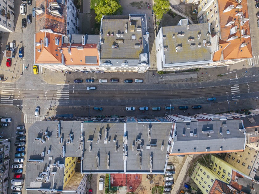 Ulica Nowowiejska z lotu ptaka