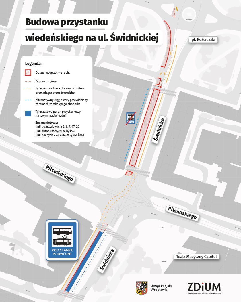 mapa z tymczasową organizacją ruchu