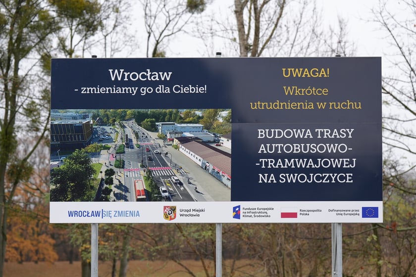 Budowa trasy autobusowo-tramwajowej na Swojczyce. Utrudnienia w ruchu. Wrocław, 15.11.2025