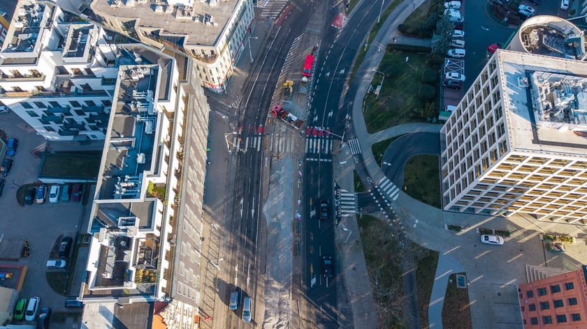 Rozpoczęcie robót budowlanych przy węźle Drobnera - Dubois. Widok z lotu ptaka