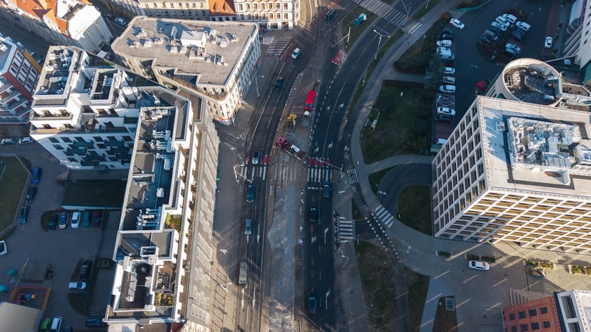 Rozpoczęcie robót budowlanych przy węźle Drobnera - Dubois. Widok z lotu ptaka