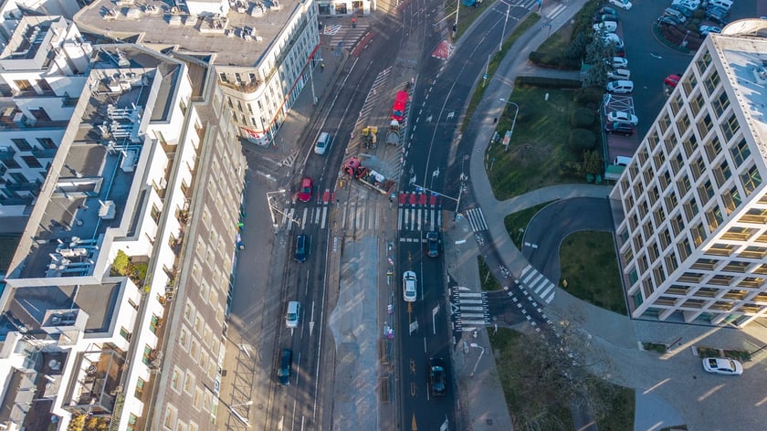 Rozpoczęcie robót budowlanych przy węźle Drobnera - Dubois. Widok z lotu ptaka