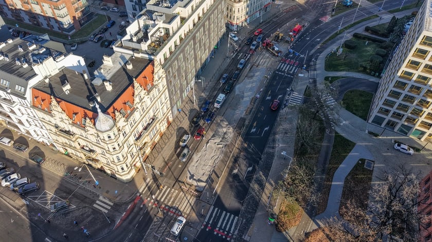 Rozpoczęcie robót budowlanych przy węźle Drobnera - Dubois. Widok z lotu ptaka