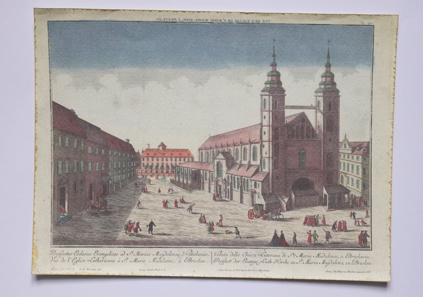 Rysunek Friedricha Bernharda Wernera &ndash; widok kościoła św. Marii Magdaleny od p&oacute;łnocnego wschodu, ok. 1780