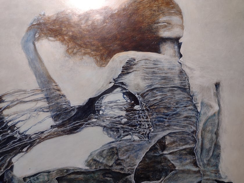 Fragment obrazu Zdzisława Beksińskiego z wystawy „Beksiński we Wrocławiu” w IASE